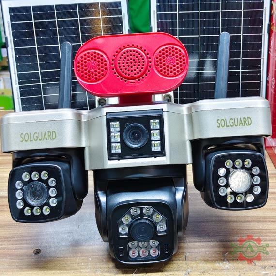 Four Lens 4G PTZ Solar Camera with High Siren Alarm