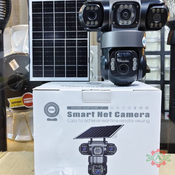 Triple Lens 4G PTZ Solar CCTV Camera with 3 Screens