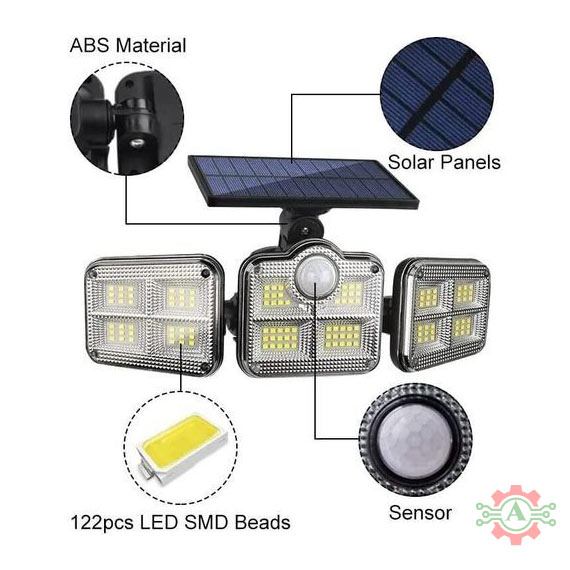 3 Head Solar Outdoor Flood Lights